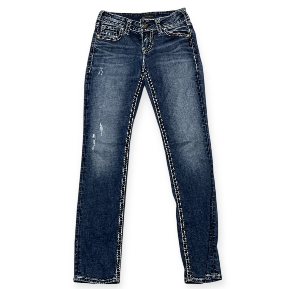 Women's SILVER JEANS Suki Straight Leg Jeans Size 25x32 Thick Stitch